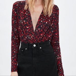 Zara Red Leopard Print Bodysuit